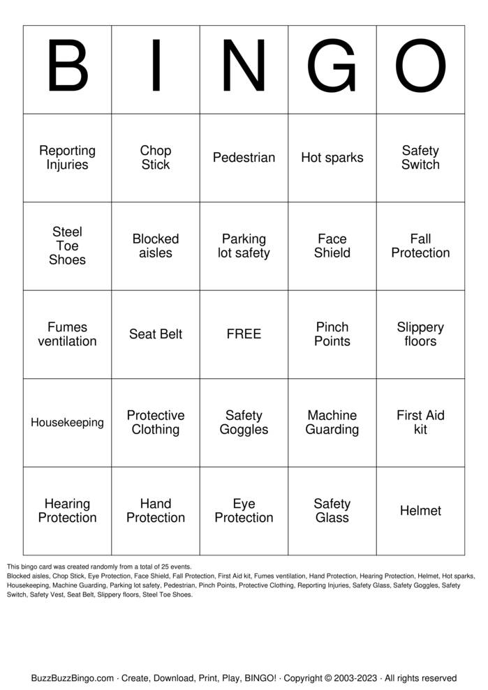 Safety Bingo Cards to Download, Print and Customize!