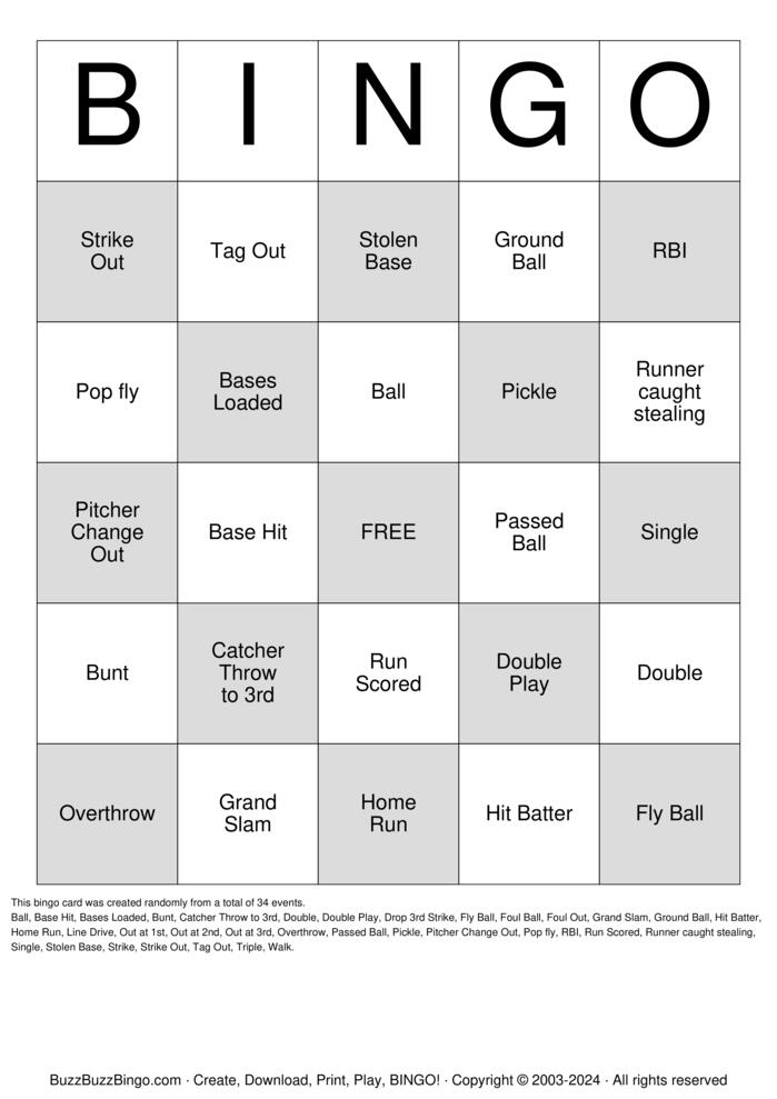 Download Free Softball Bingo Bingo Cards