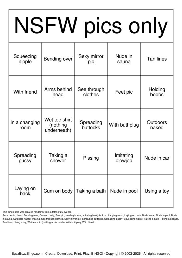 Download Free Your nudes chart Bingo Cards