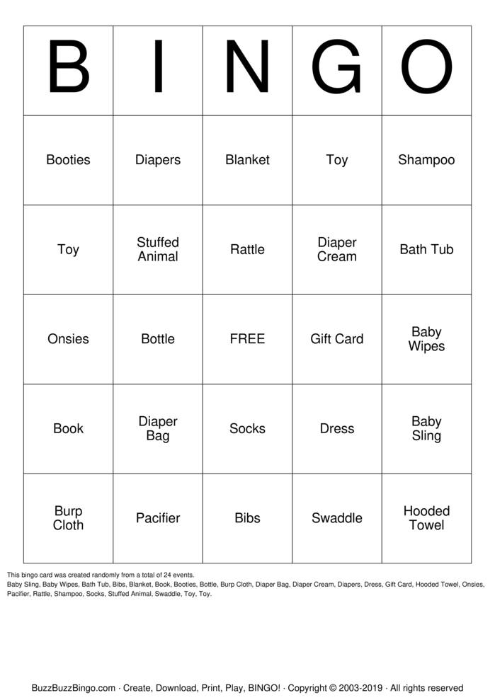 Download Free Baby Shower Bingo Cards