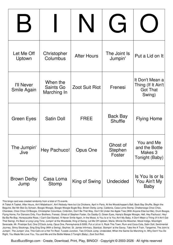 Download Free Big Band & Swing Titles Bingo Cards Download Free Big Band & Swing Titles Bingo Cards