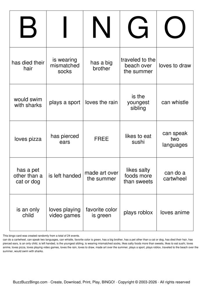 Download Free Custom Bingo Cards