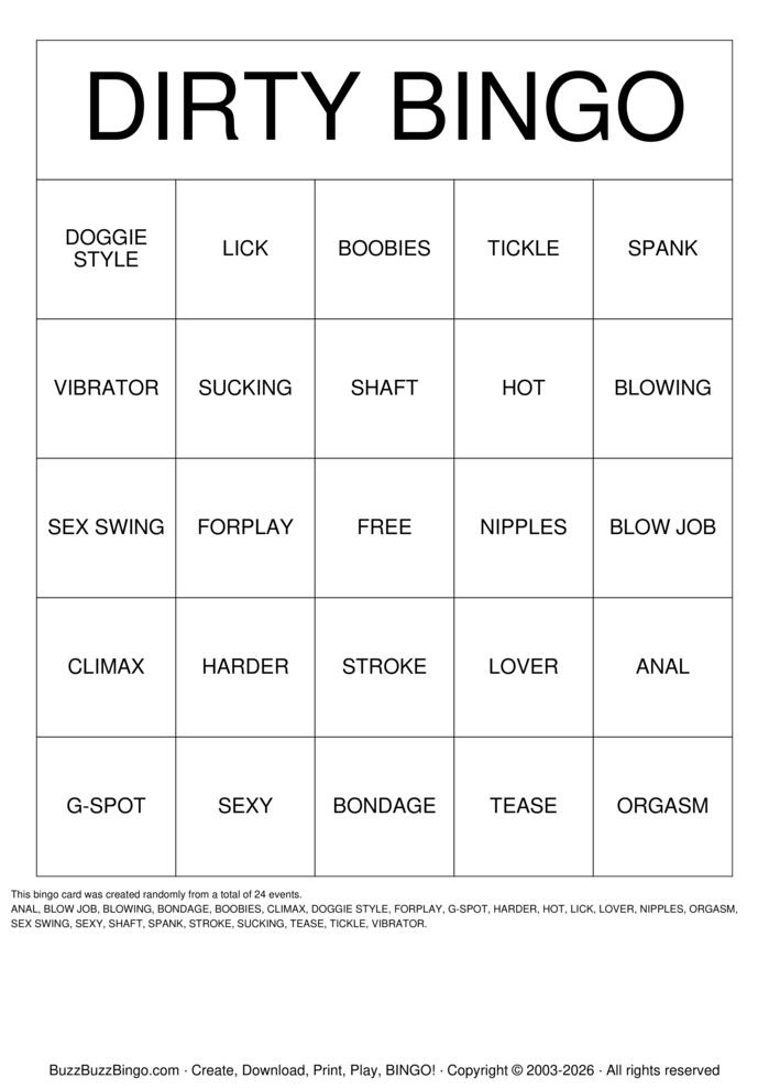 Download Free DIRTY BINGO Bingo Cards