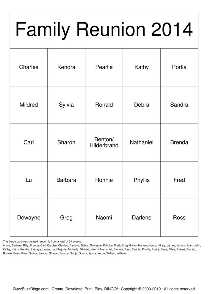 Family Reunion 2019 Bingo Cards to Download, Print and Customize!