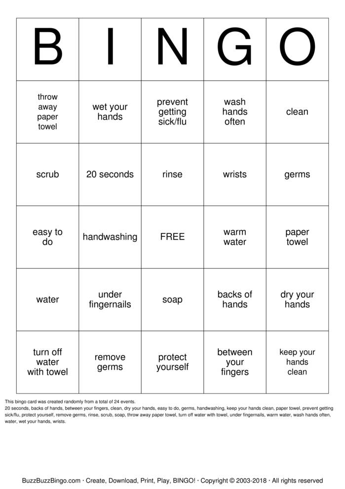 Download Free Handwashing Bingo Cards Download Free Handwashing Bingo Cards