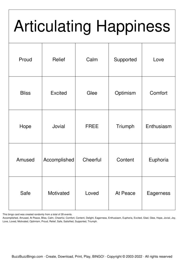 Download Free Happiness Bingo Cards
