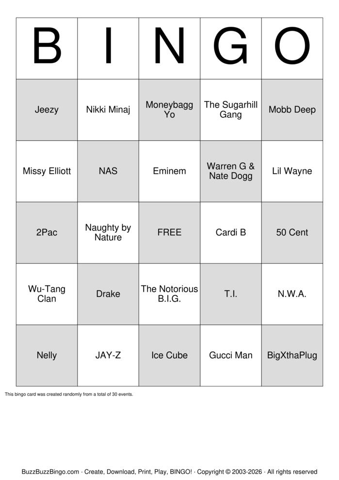 Download Free Hip-Hop Classics Bingo Cards Download Free Hip-Hop Classics Bingo Cards