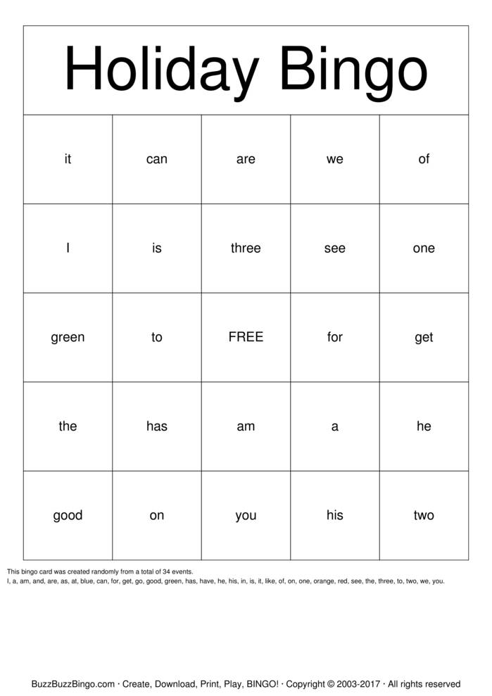 Holiday Bingo Bingo Cards to Download, Print and Customize!