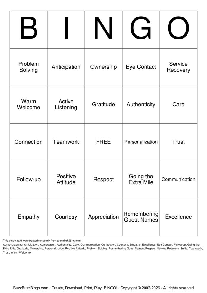 Download Free Hospitality Bingo Cards Download Free Hospitality Bingo Cards