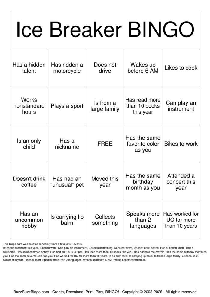 Download Free ICEBREAKER BINGO Bingo Cards