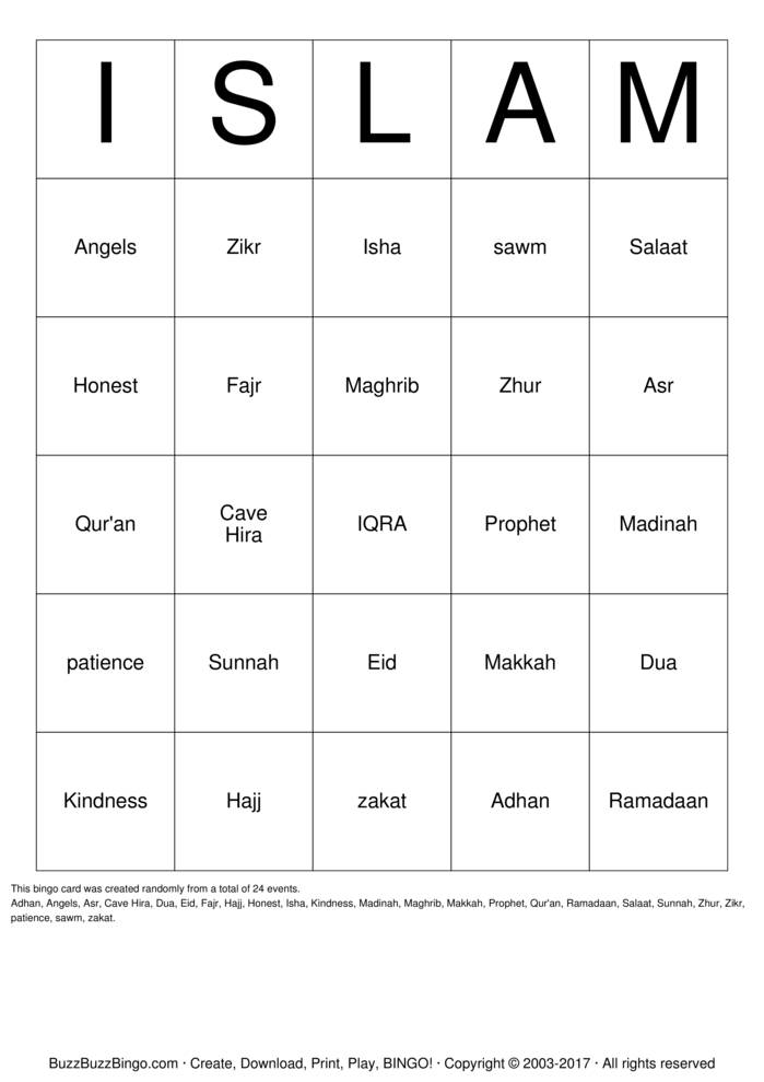 Download Free ISLAM Bingo Cards