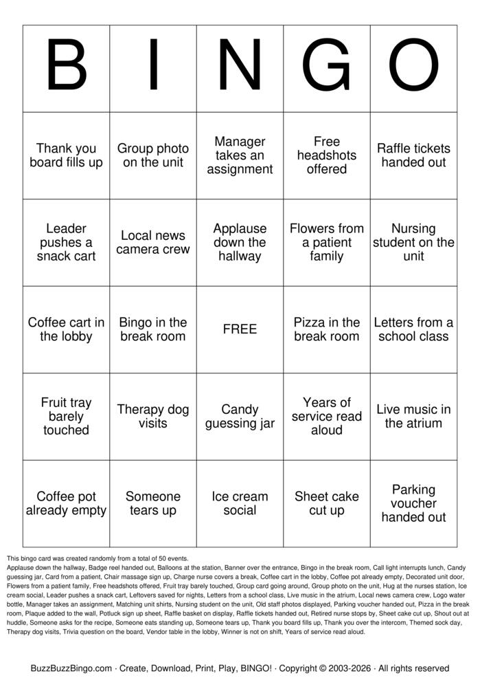 Download Free National Nurses Week Bingo Cards