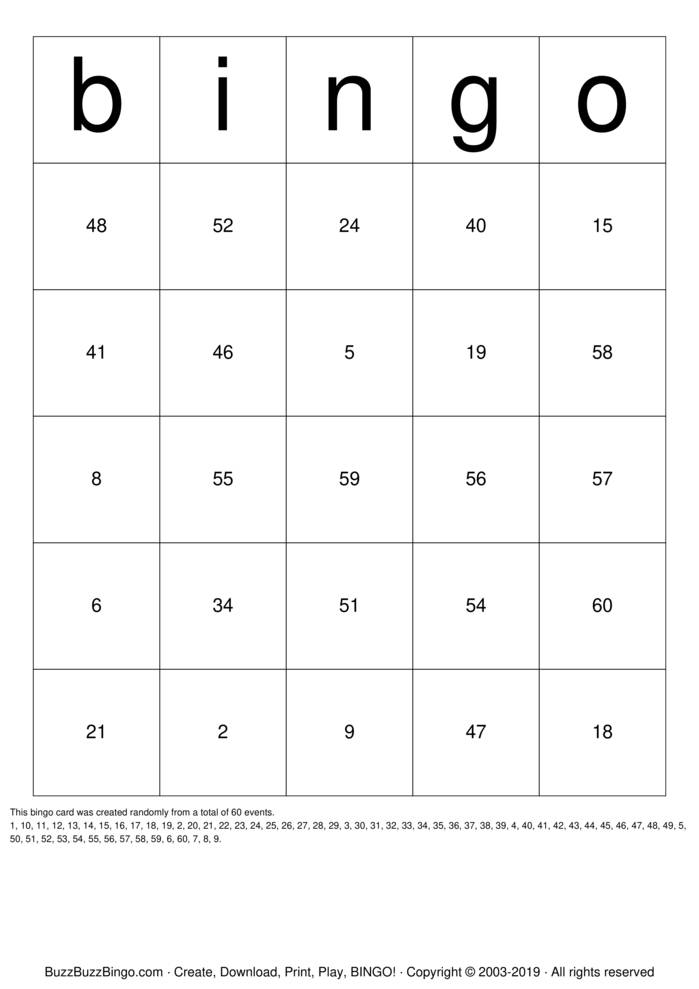Download Free Numbers 1-60 Bingo Cards Download Free Numbers 1-60 Bingo Cards