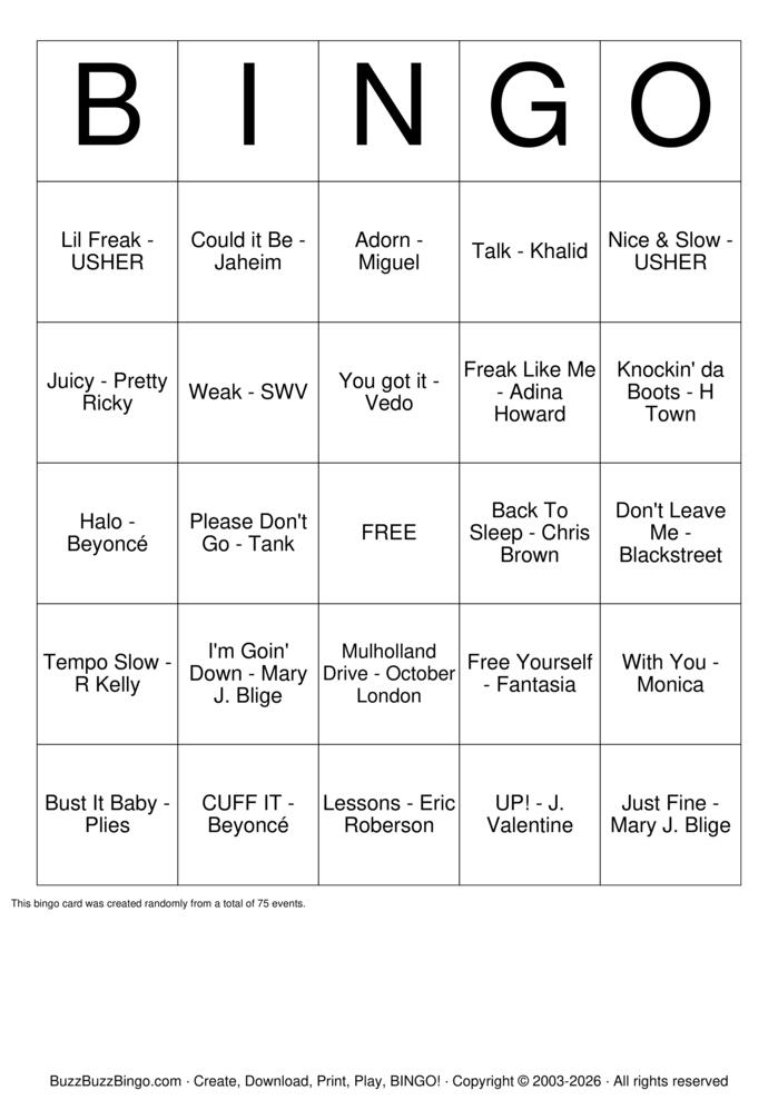 Download Free R&B Music Bingo Cards