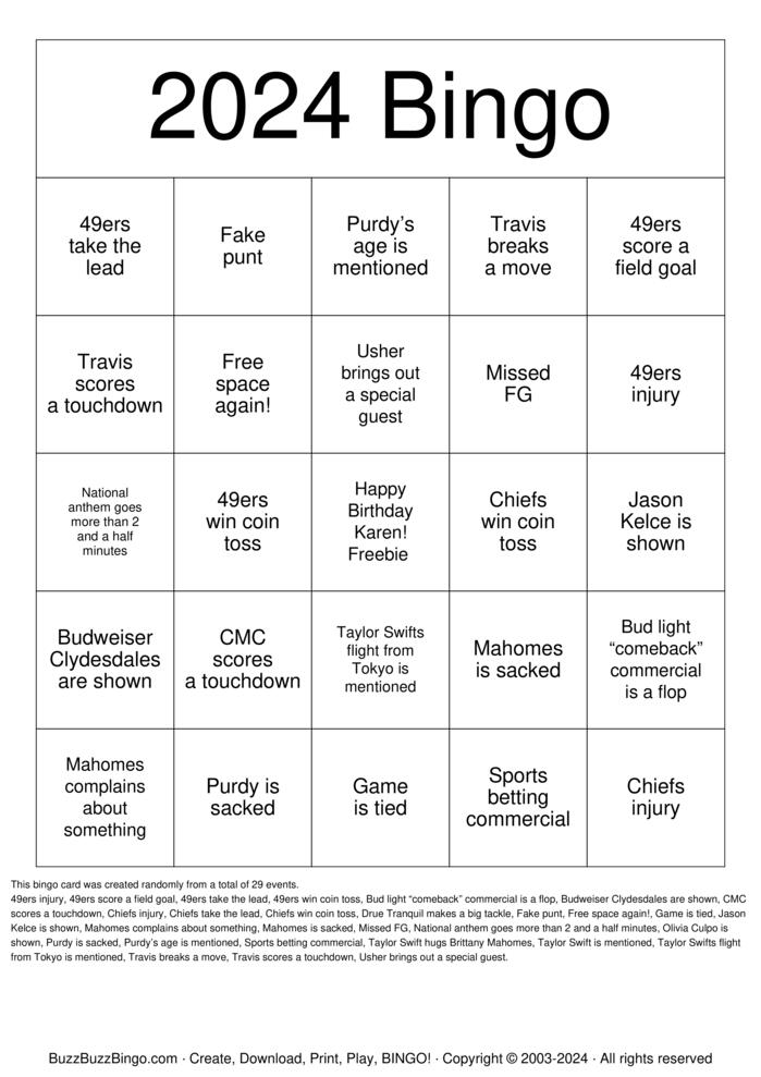Super Bowl LVIII Bingo Cards to Download, Print and Customize!