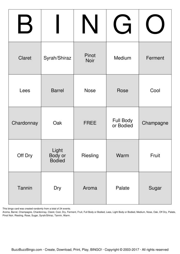 Download Free Wine-O Bingo Cards