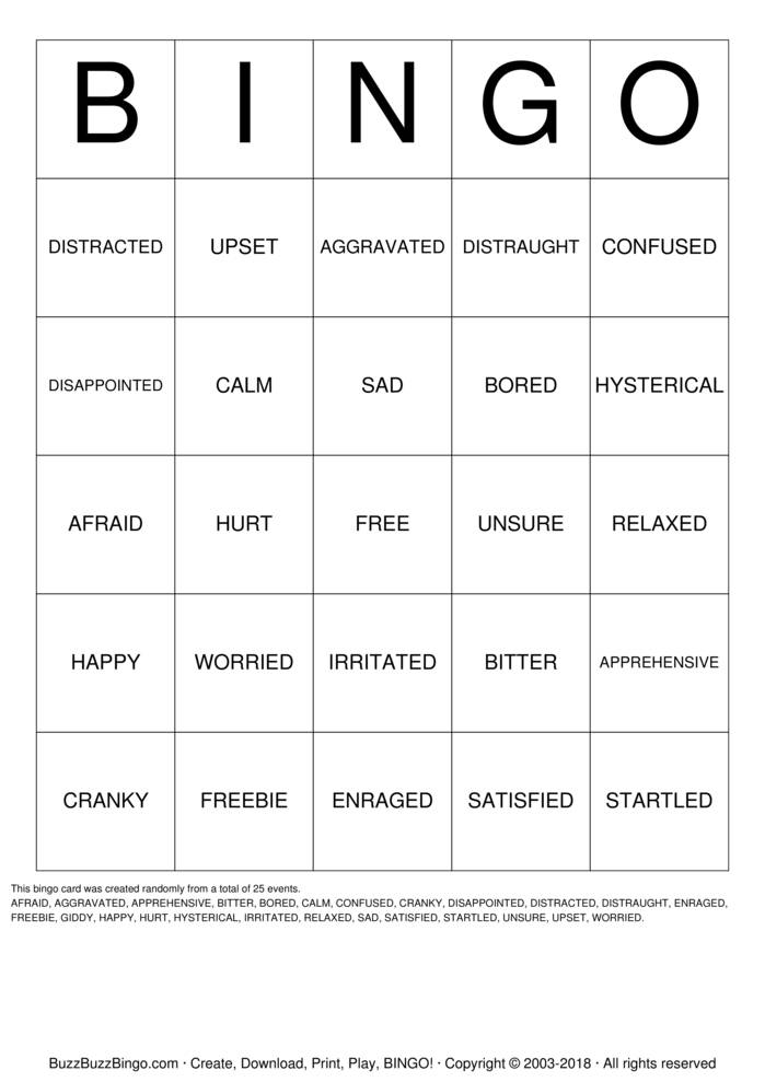 emotions Bingo Cards to Download, Print and Customize!