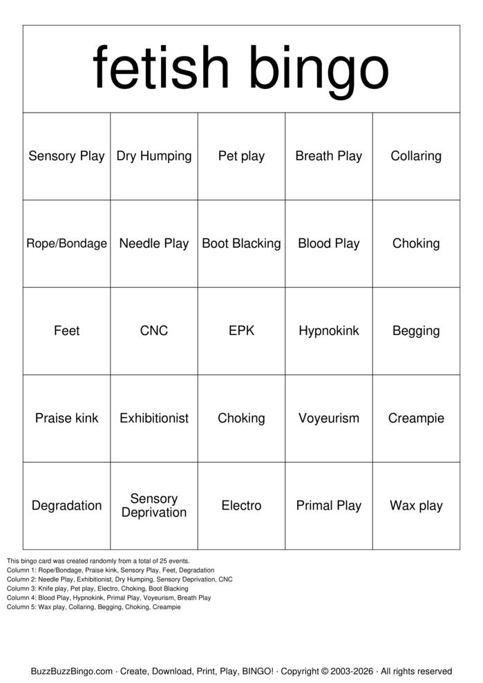 Download Free fetish bingo Bingo Cards Download Free fetish bingo Bingo Cards