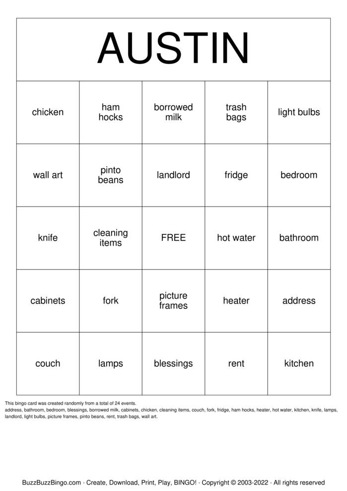 housewarming Bingo Cards to Download, Print and Customize!
