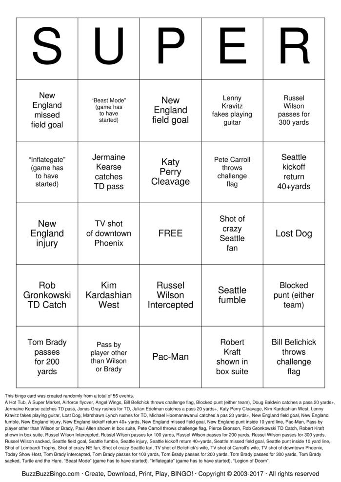 2015 Superbowl Commercials Bingo Cards to Download, Print and Customize!