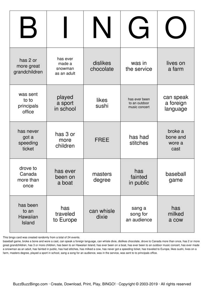 50th Class Reunion Bingo Cards to Download, Print and Customize!