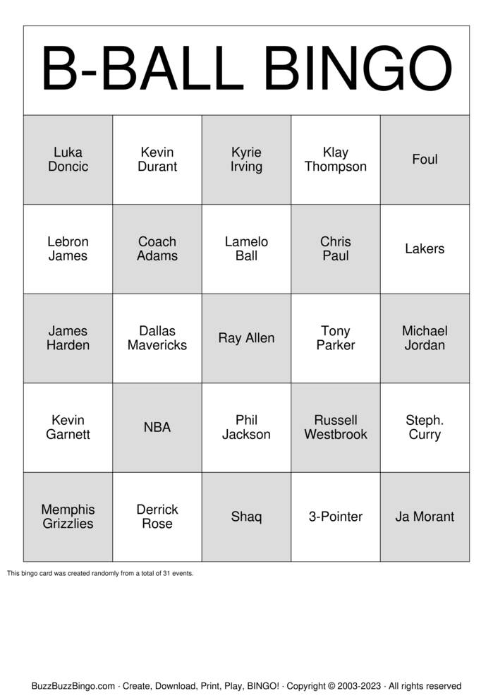 Download Free B-Ball Bingo Cards