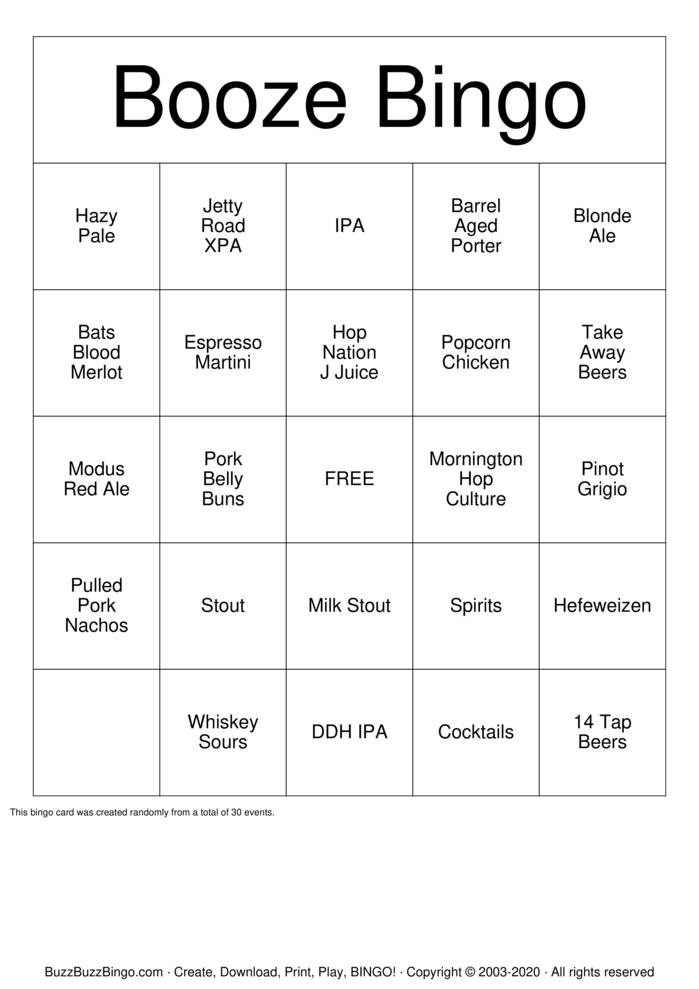 Download Free Beer  Bingo Cards