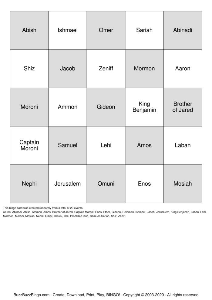 Book of Mormon Bingo Cards to Download, Print and Customize!