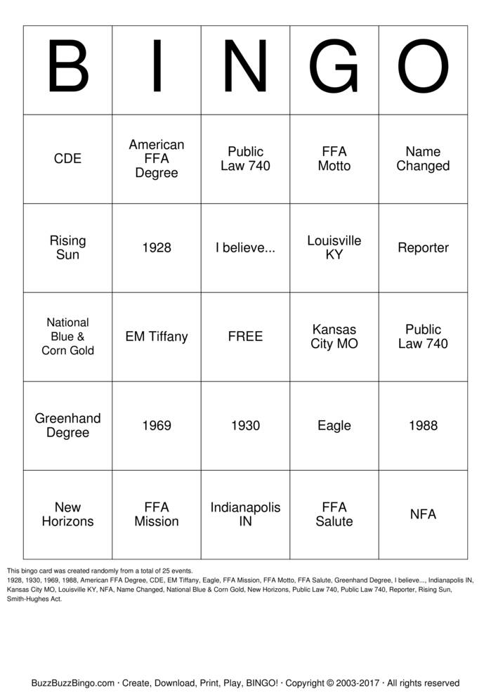 Download Free FFA Bingo Bingo Cards