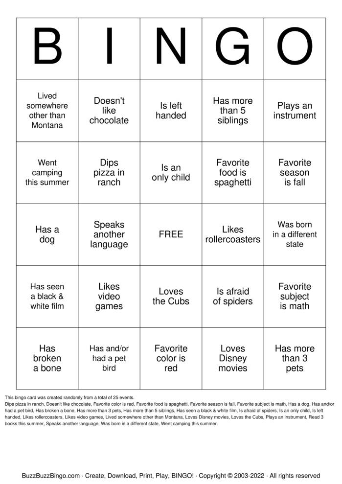 Find a Friend Who... Bingo Cards to Download, Print and Customize!