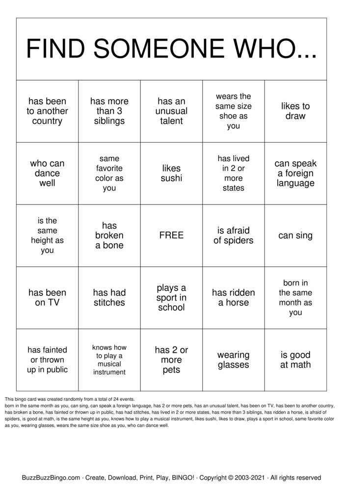 Getting to Know you! Bingo Cards to Download, Print and Customize!