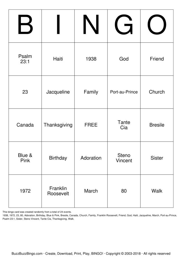 Download Free Happy 80th Birthday, Tante Cia!  Bingo Cards