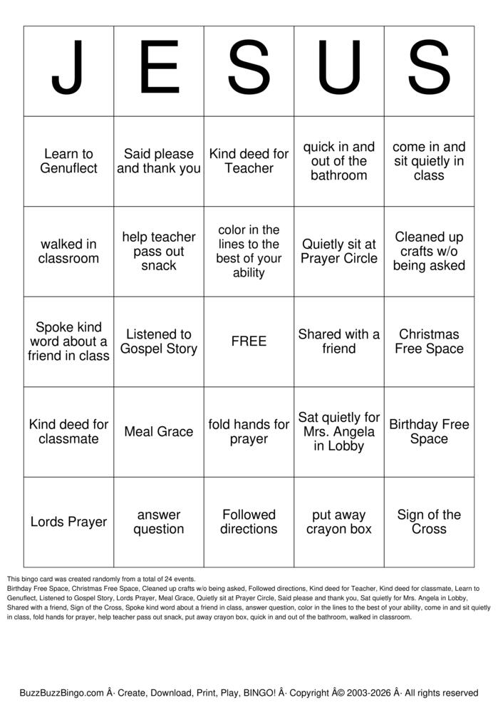 Download Free JESUS Bingo Cards Download Free JESUS Bingo Cards