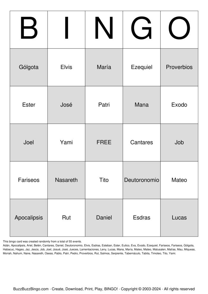 Download Free Libros de la Biblia  Bingo Cards