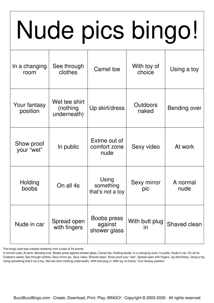 Download Free NSFW pics only Bingo Cards
