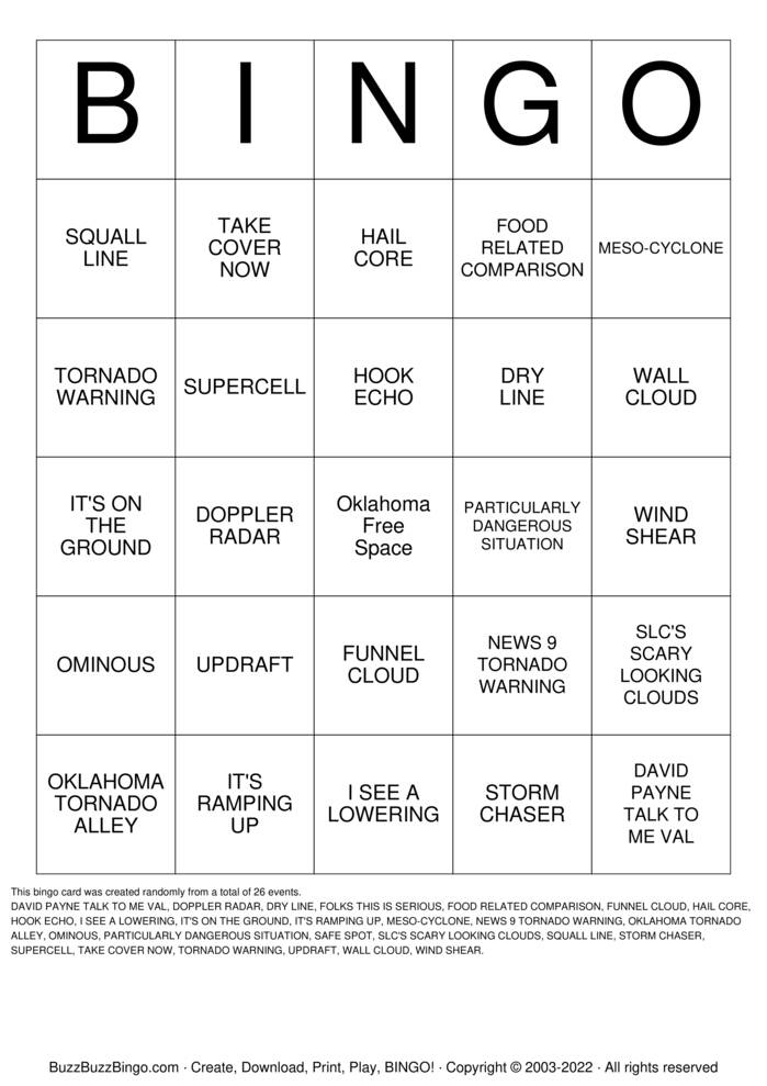 Download Free Oklahoma Severe Weather Bingo Cards Download Free Oklahoma Severe Weather Bingo Cards