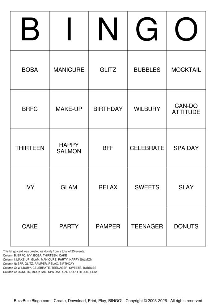 Download Free Olives 13th Birthday Bingo Cards