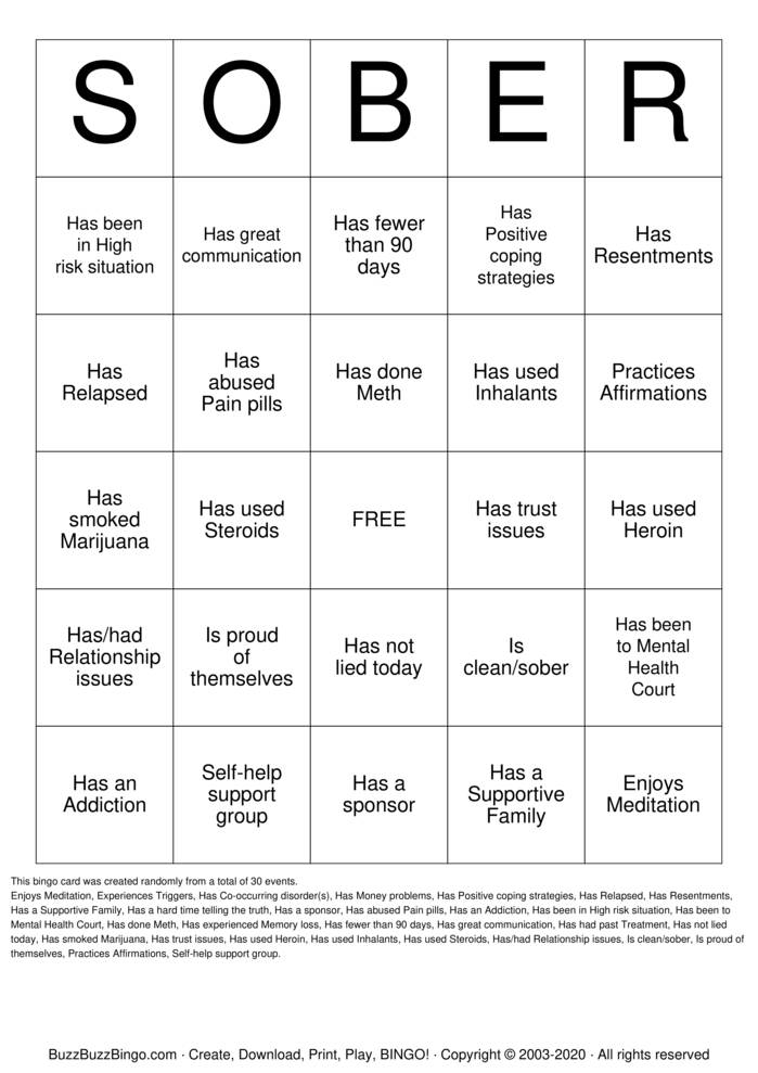Recovery Bingo Cards to Download, Print and Customize!