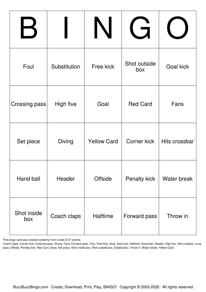 Download Free Soccer Bingo Cards Download Free Soccer Bingo Cards