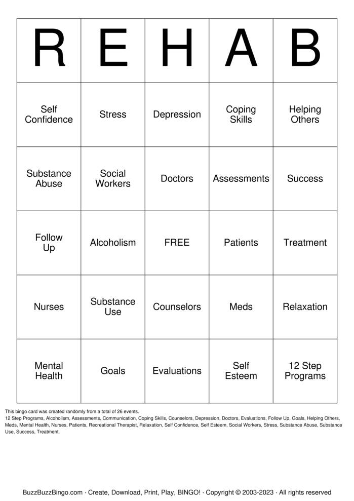 Download Free Substance  Abuse Bingo Cards
