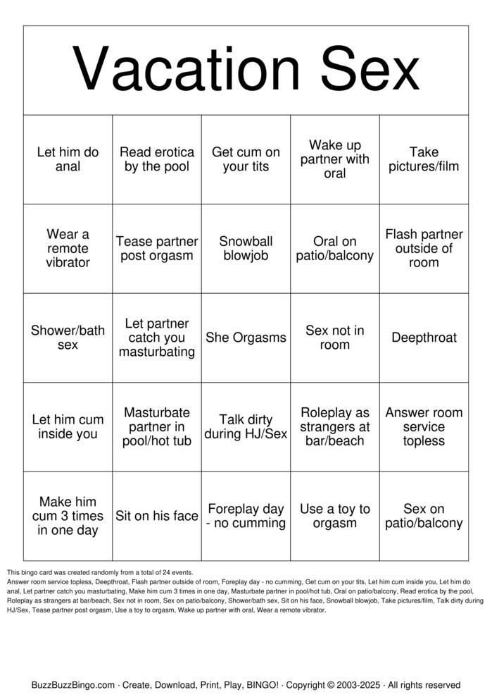 Download Free Vacation Sex Bingo Cards