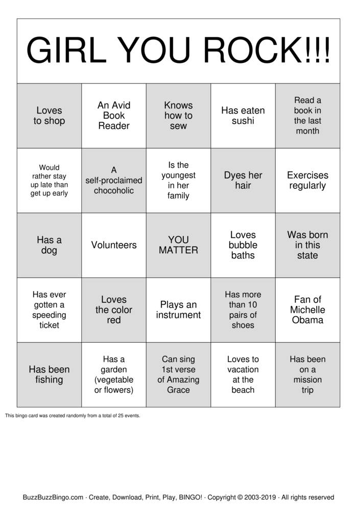 Download Free WOMEN'S BINGO Bingo Cards