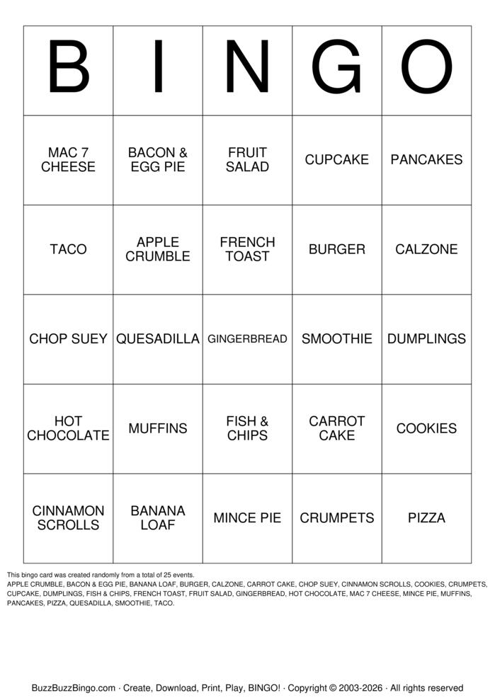Download Free Cooking Bingo Cards