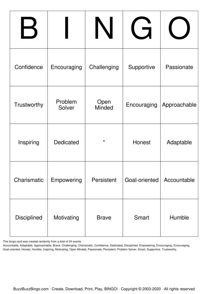 Download Free HUMAN LEADERSHIP BINGO Bingo Cards