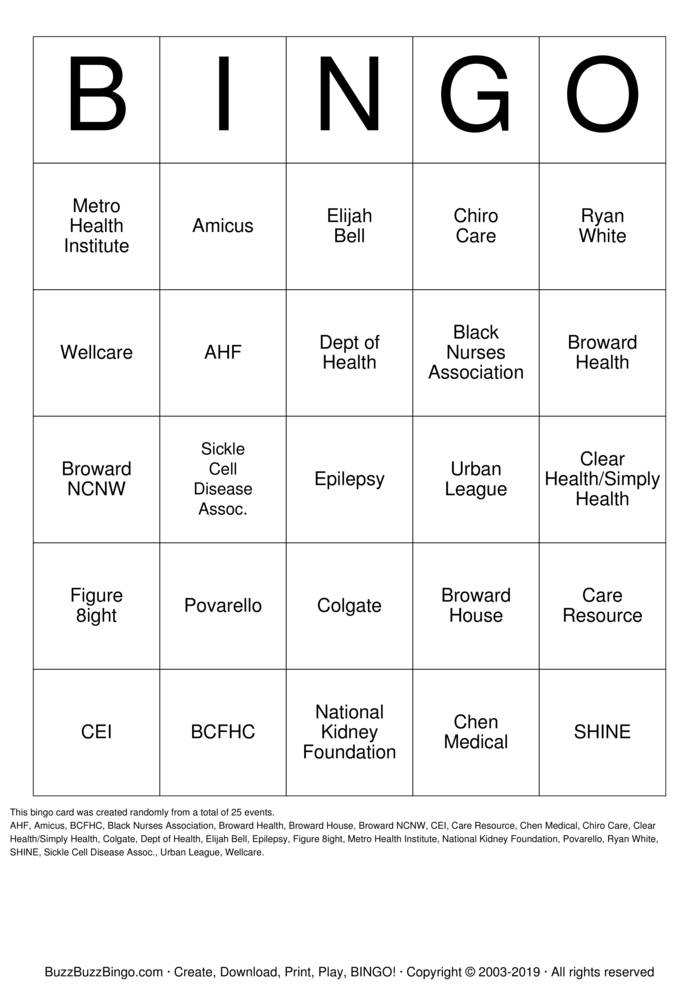 Download Free Health Fair Bingo Cards