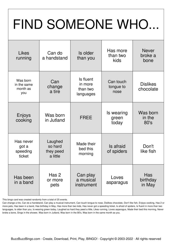 Download Free MINGLE BINGO Bingo Cards