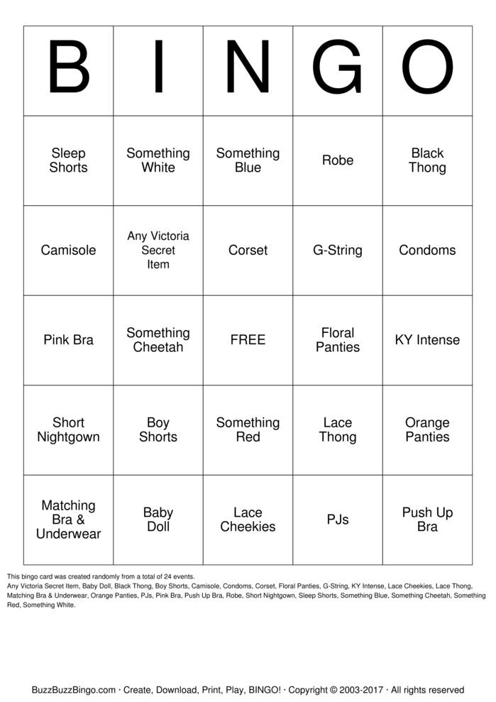 Download Free Misty's Lingerie Shower Bingo Cards Download Free Misty's Lingerie Shower Bingo Cards