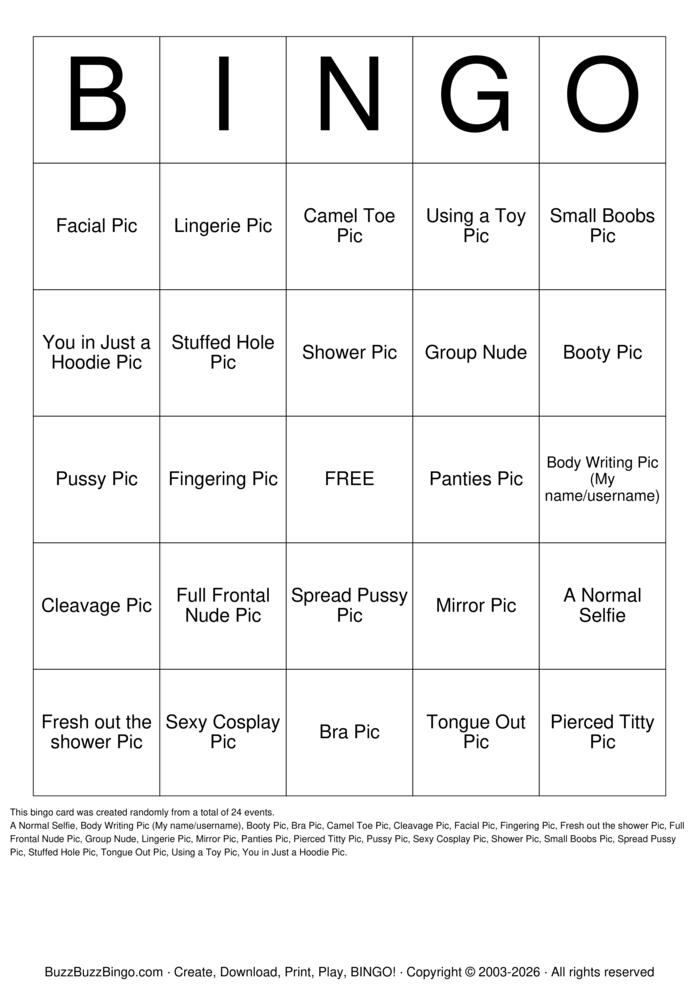 Download Free Nudes Bingo Cards