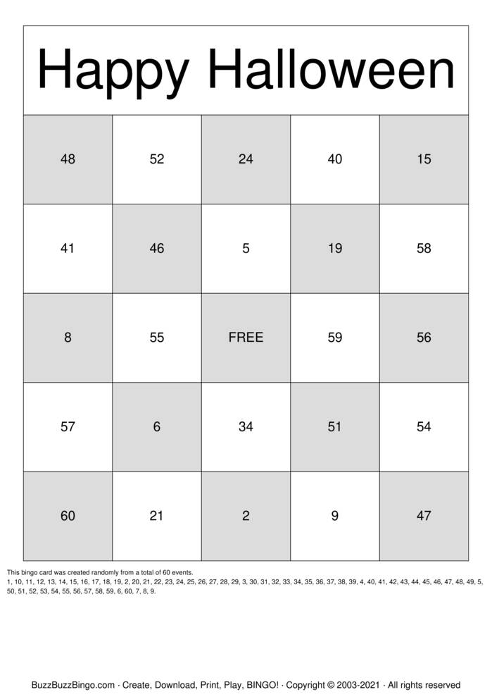 Numbers 1-60 Bingo Cards to Download, Print and Customize!