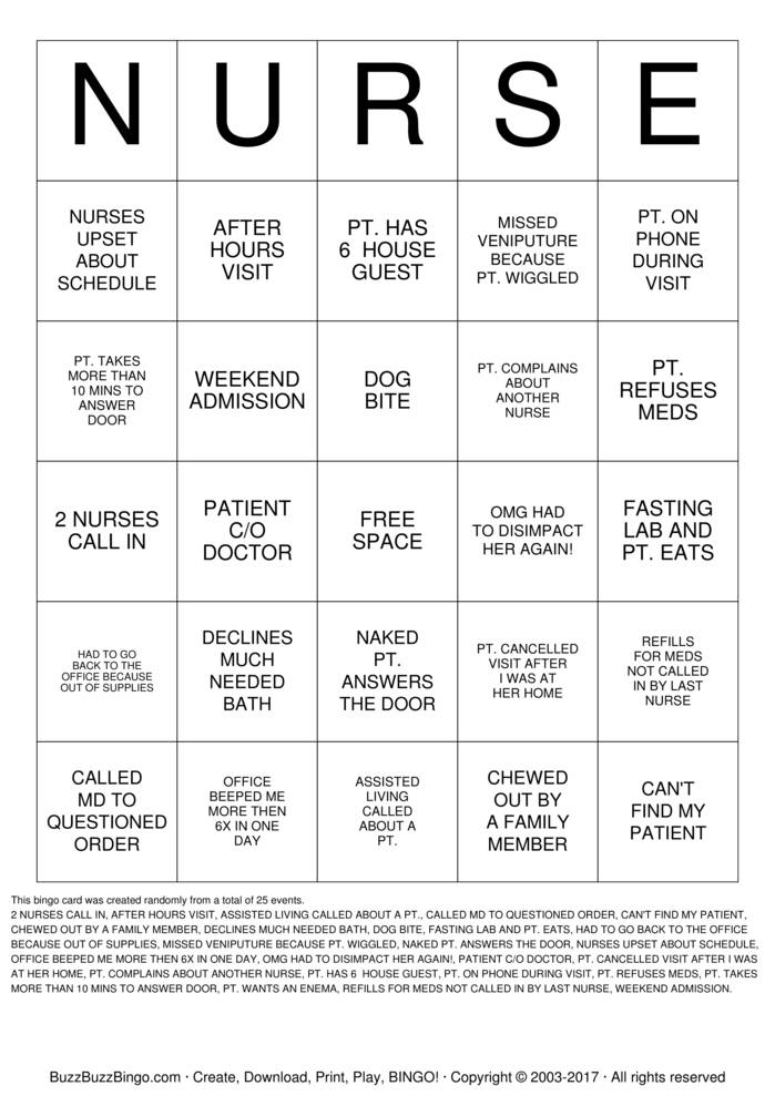Download Free Nurse Bingo Cards